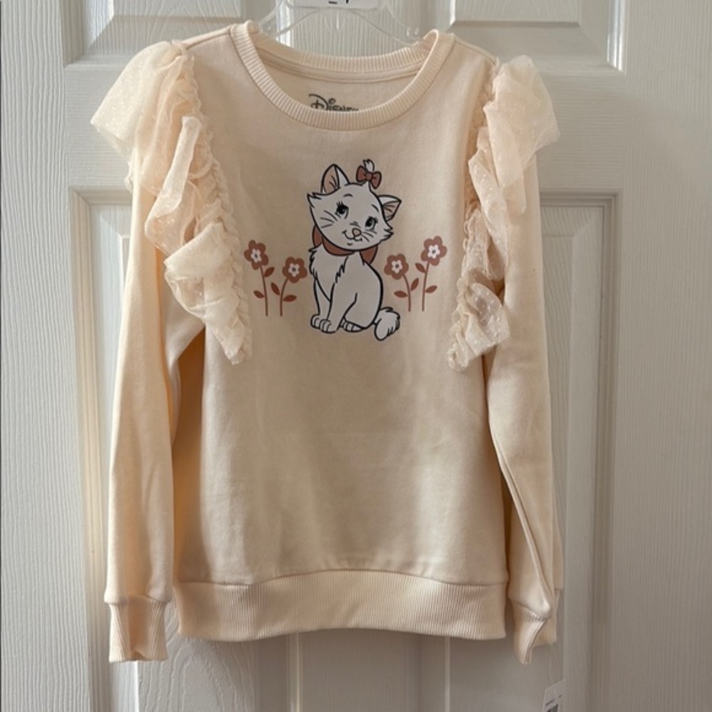 NWT Disney Aristocats Marie Cream Ruffled Sweatshirt Size 9/10